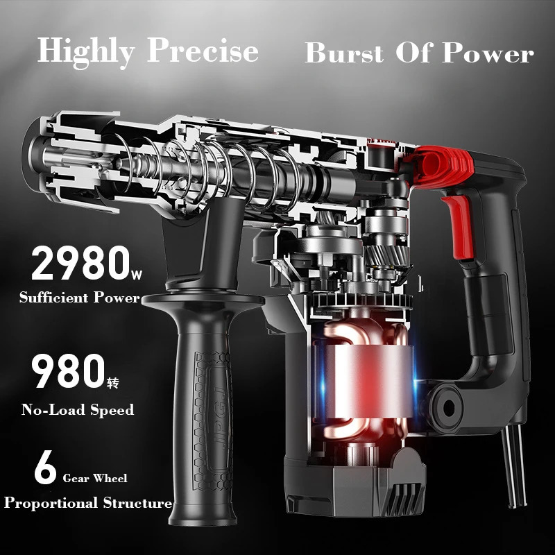 Electric Hammer 2400W Multifunction Rotary Electric Hammer Perforator Electric Pick Drill 220V Heavy-Duty Concrete Electric Hammer Drill Machine 23112