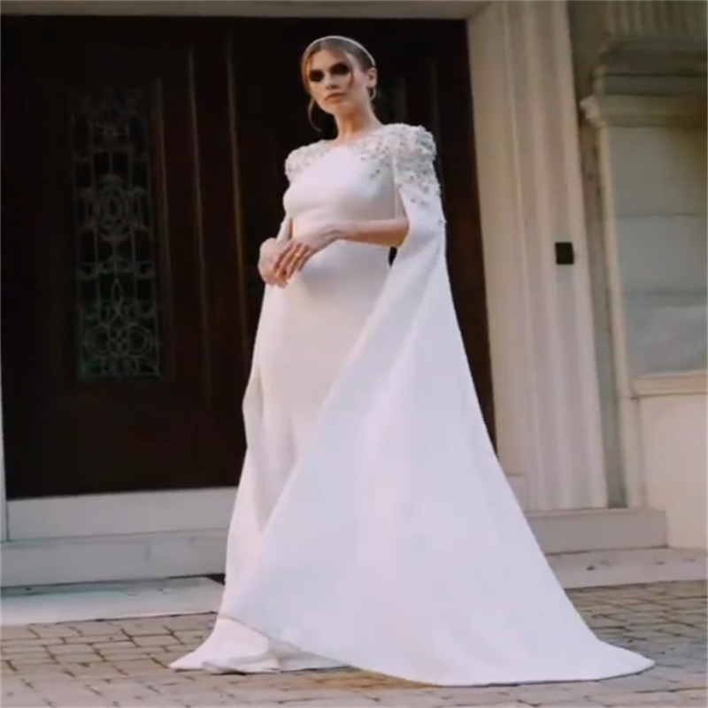 Kaftan Moroccan Mermaid Wedding Dress With Beaded 2023 Dubai Arabic Boho Bride Beach Dresses Satin Robe De Mariee Civil Bridal Vestido De Noiva Chic B