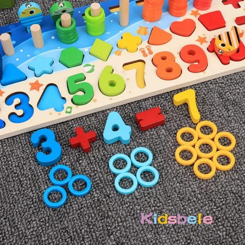 Learning Toys Kids Montessori Math For Toddlers Educational Wooden Puzzle Fishing Count Number Shape Matching Sorter Games Board Toy 231122
