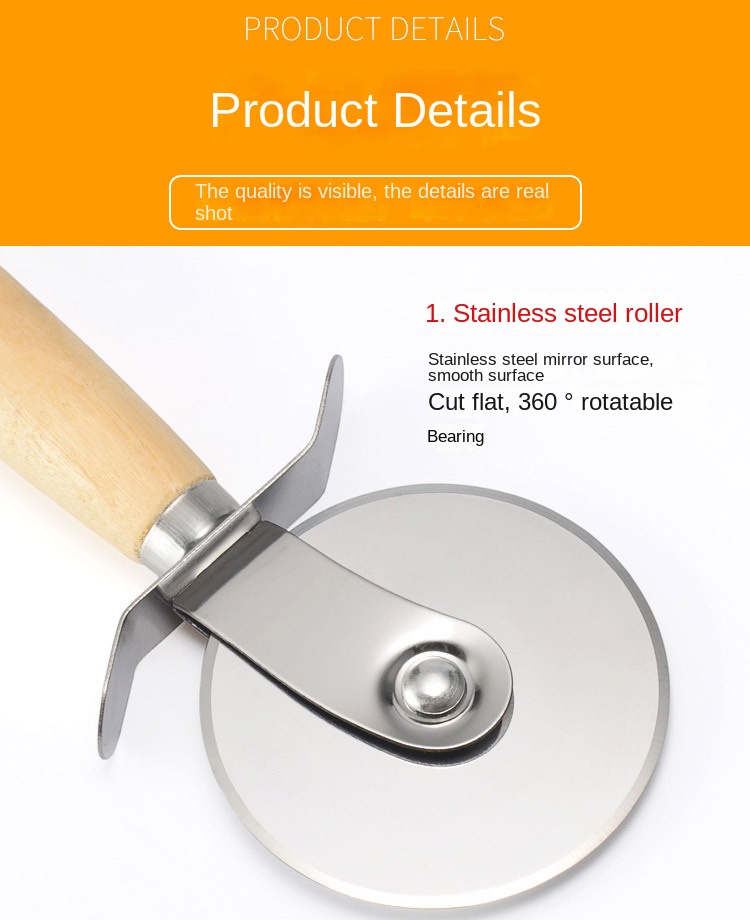 Wooden Handle Round Pizza wheel cutter Stainless Steel Pizza Knife Pastry Pasta Dough Kitchen Bakeware Tools