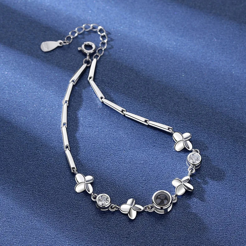 Charm Bracelets s925 Leaf Bracelet Personalized Projection Po Pendant BraceletProjection Memorial Custom Image Jewelry Women Gift 231123