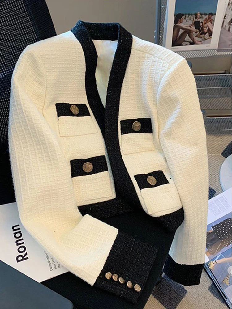 Womens Jackets Autumn Small Fragrance Tweed Jacket Female Blazer Coat Long Sleeve Button Short Casual Women Office Outwear 231123