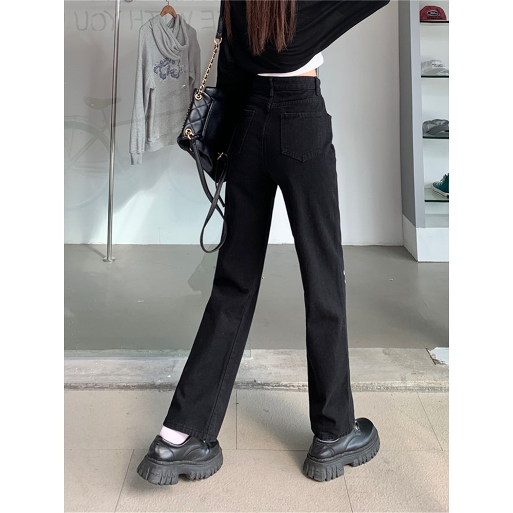 Women's Jeans High Rise Printing Casual Fashion Long Female Slim Fit Pants Ladies Denim Trousers Vintage Woman Black 230422
