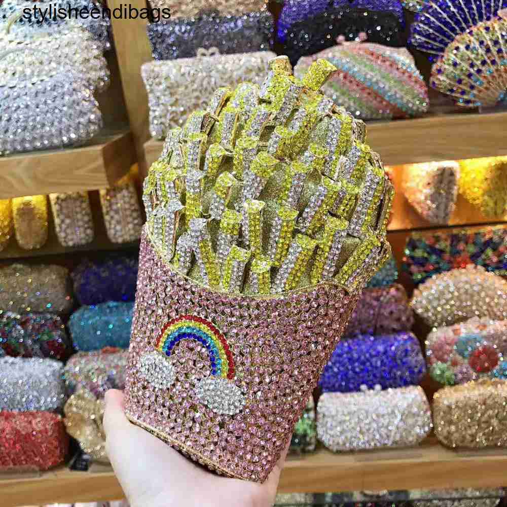 stylisheendibags Shoulder Bags XIYUAN French fries shape Bling Crystal Clutch purse Evening bags Handbag For Women Wedding Party Diamond Minaudiere Pu