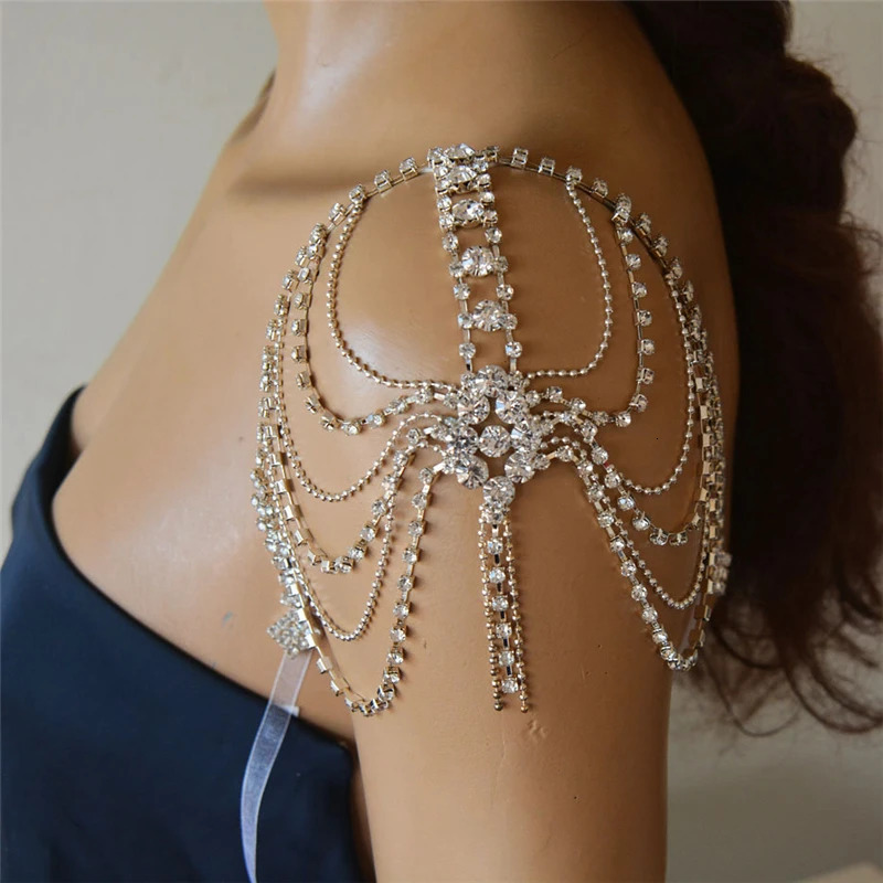 Chokers Fashion Multilayer Rhinestone One Shoulder Chain Boho Bride Wedding Super Sparkling Crystal Tassel Shawl Chain Jewelry Wholesale 231124