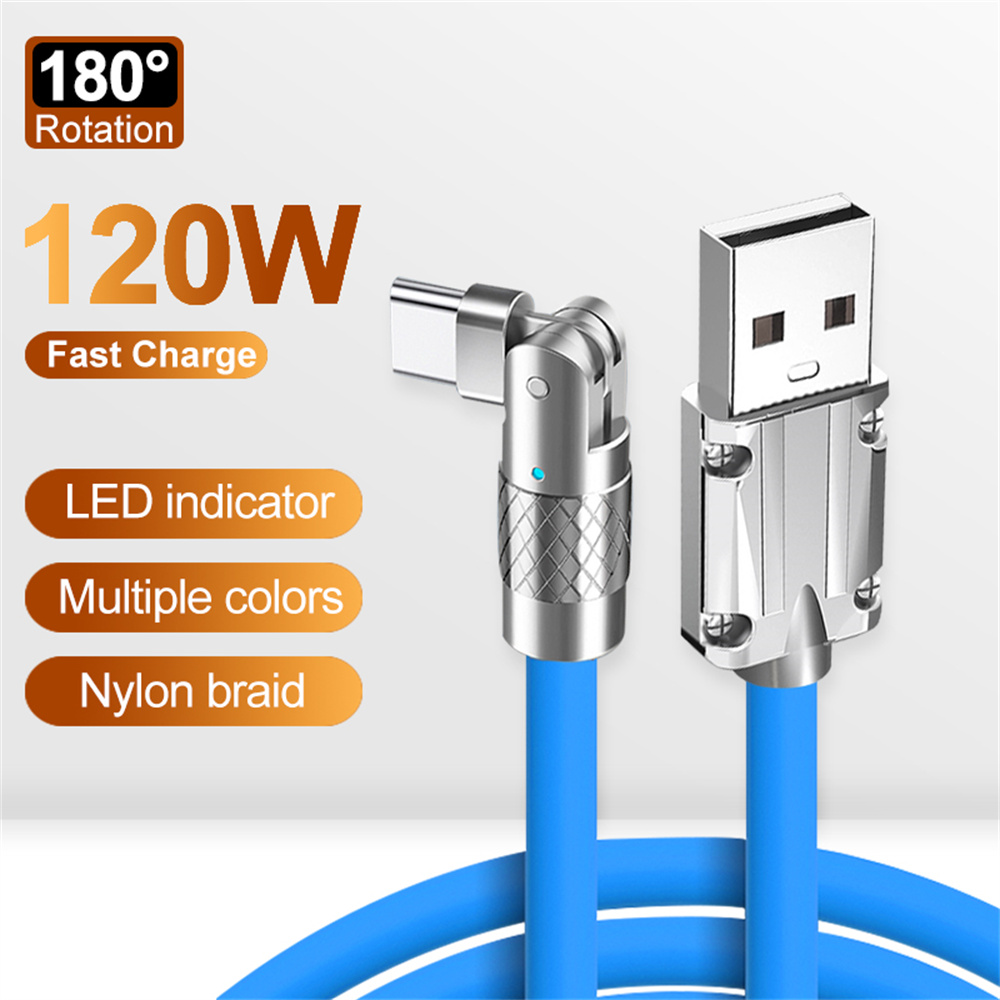 120W 6A Fast Charge Cables 180-degree Rotation Type c USb-C Micro TPE Alloy Cable For Samsung Galaxy s10 S20 S23 htc huawei android phone