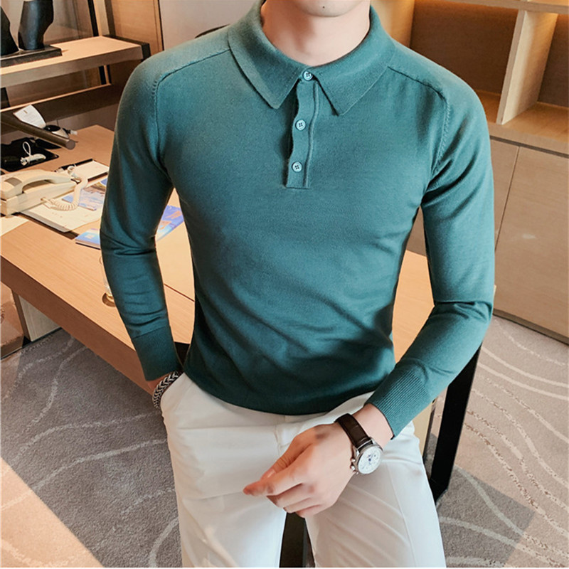 Men's Polos Men Spring High Quality Casual Knitting Shirts/Male Slim Fit Fashion Long Sleeve Polo Shirts Tops Plus Size S-3XL 230424