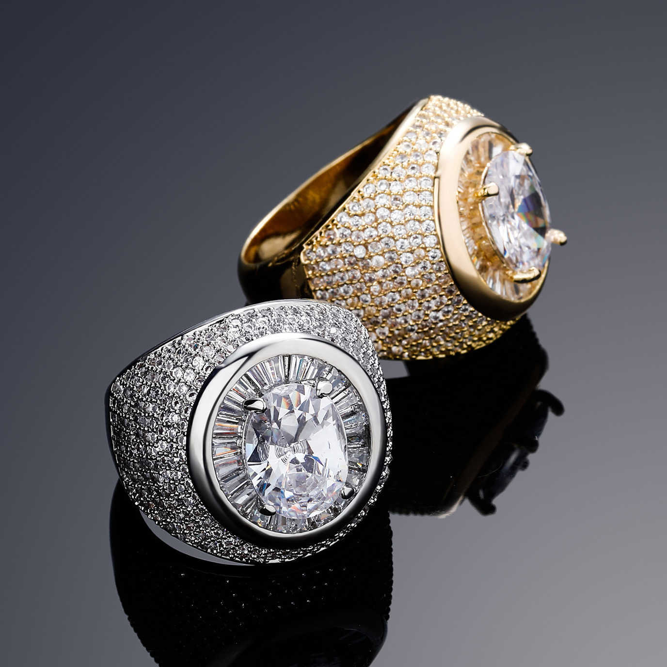 INS Hot Selling Hip Hop Large Zircon Ladder Square Diamond Band Ring For Men And Women Personalized Iced Out Hip Hop Punk Rock Wedding Rapper Finger J