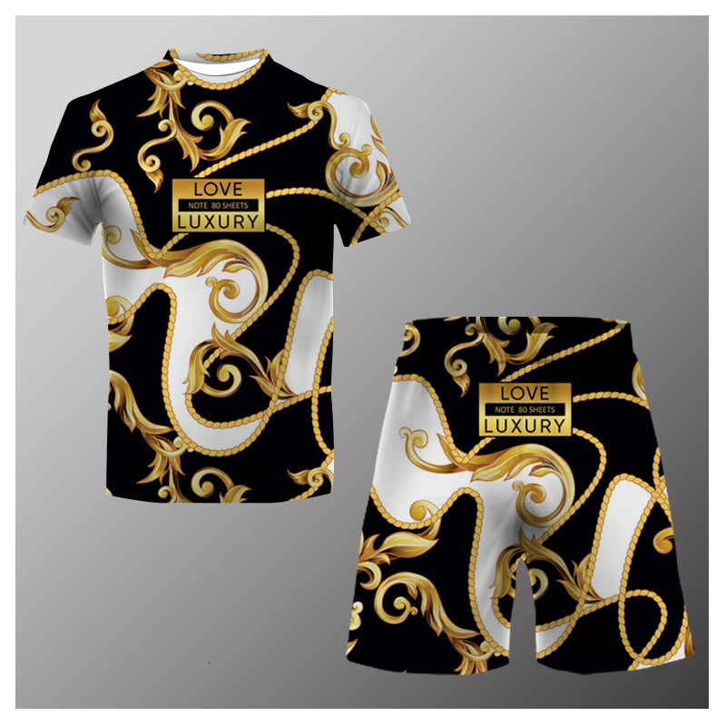 Men's Tracksuits Summer Men's Casual Fashion Print T-shirtBeach Shorts Men's O-Neck T-shirt 2 Asian Size XXS-6XL 230424