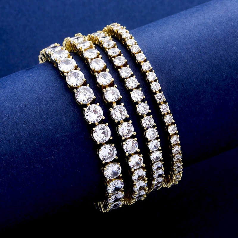 3-6mm Zircon Tennis Bracelet New Spring Button Hip Hop Single Row Iced Out Full Cubic Zirconia Cz Stone Shiny Wrist Bangle Wolf Tide Jewelry Bijoux Gi