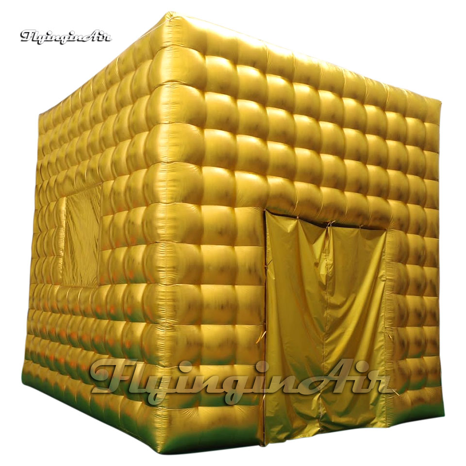 Amazing Golden Large Inflatable Marquee Party Tent 5m Airblown Cube House With Curtains And Windows For Event