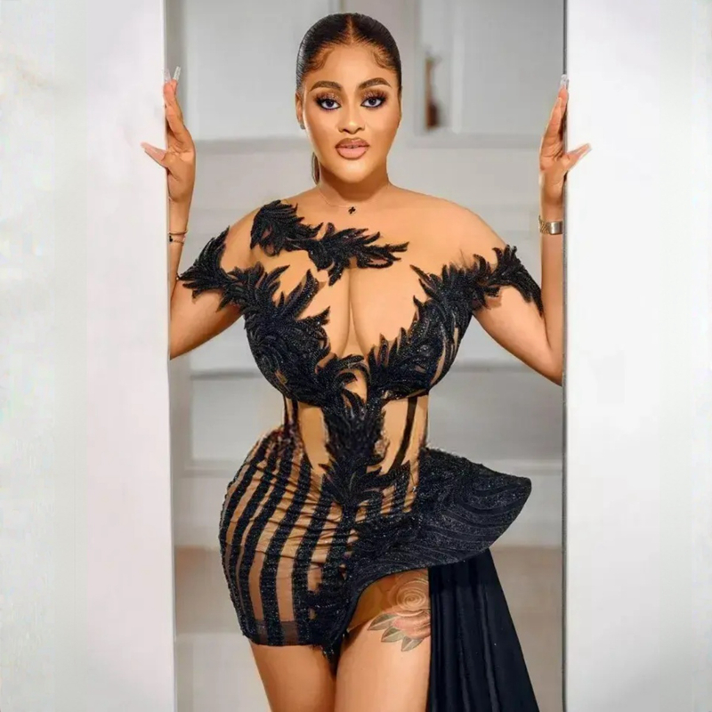 2023 Aso Ebi Prom Dresses Short Sleeves with Wrap Evening Birthday Party Second Reception Arabic Formal Dress African Nigeria Engagement Gowns ST245