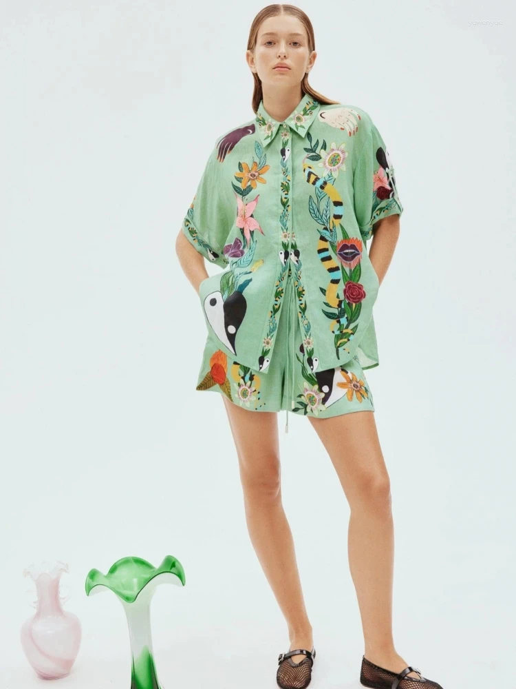 Ethnic Clothing Ethnic Clothing 2 Pieces Set Sexy Fashion Women Dashiki African 2024 Spring Summer Flower Print Short Sleeve Shirt Tops And Shorts Sui