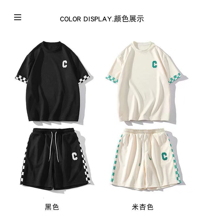 Men's Tracksuits Men's T-shirt and shorts 2-piece set Harajuku white track and field uniform South Korean street clothing creative pattern m