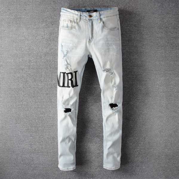 Designer Clothing Denim Pants High Street Style New Amiiri Embroidered Jeans Young Men Distressed Ripped Skinny Motocycle Biker Straight Rock Pants, Light blue
Designer Clothing Denim Pants High Street Style New Amiiri Embroidered Jeans Young Men Distressed Ripped Skinny Motocycle Biker Straight Rock Pants, Light blue