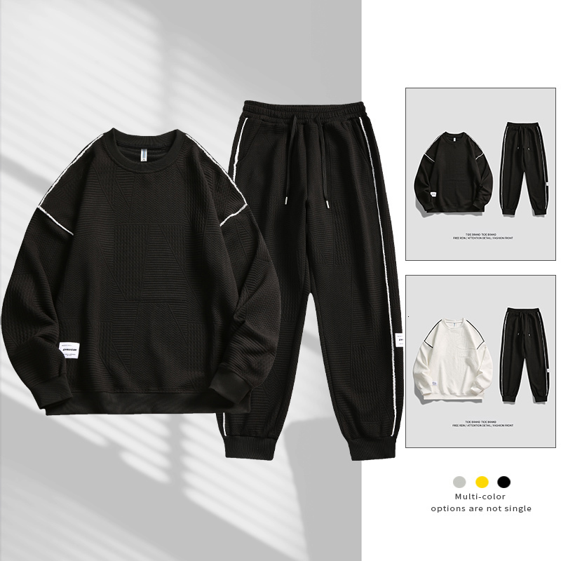 Men's Tracksuits Men 2 Piece Tracksuit Loose Round Neck Men Pullover Elastic Drawstring Men Sweatpants Autumn Male Sportswear S-4XL 230424