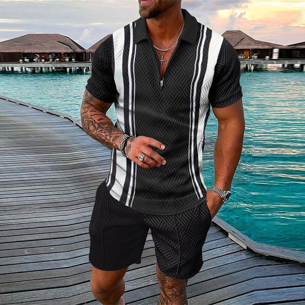 Men's Tracksuits Men's casual short sleeved polo shirtshorts two sets of summer beach travel T-shirt 230424