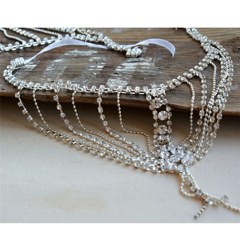 Chokers Fashion Multilayer Rhinestone One Shoulder Chain Boho Bride Wedding Super Sparkling Crystal Tassel Shawl Chain Jewelry Wholesale 231124