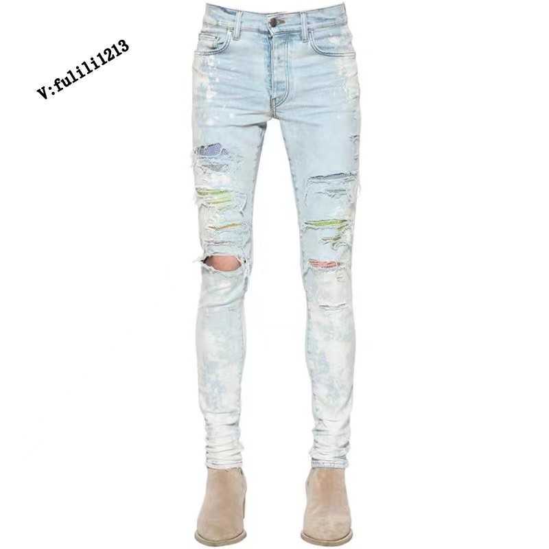Designer Clothing Luxury Casual Fashion Denim Pants Amiiri Fashion Brand Light Blue Rainbow Rhinestone Speckler Coat Knee Hole Slim Fit Slp Jeans for Men
Designer Clothing Luxury Casual Fashion Denim Pants Amiiri Fashion Brand Light Blue Rainbow Rhinestone Speckler Coat Knee Hole Slim Fit Slp Jeans for Men