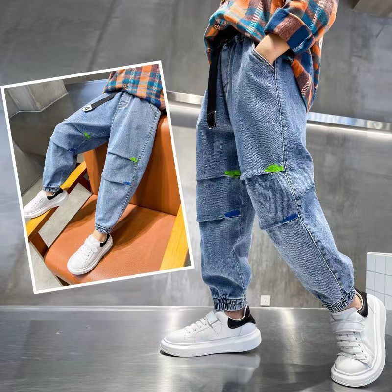 Jeans Kids Boys Skinny Jeans Denim Trousers 4-12 Years Young Boy Slim Cowboy Trousers Spring Autumn Children Casual Pants 230424