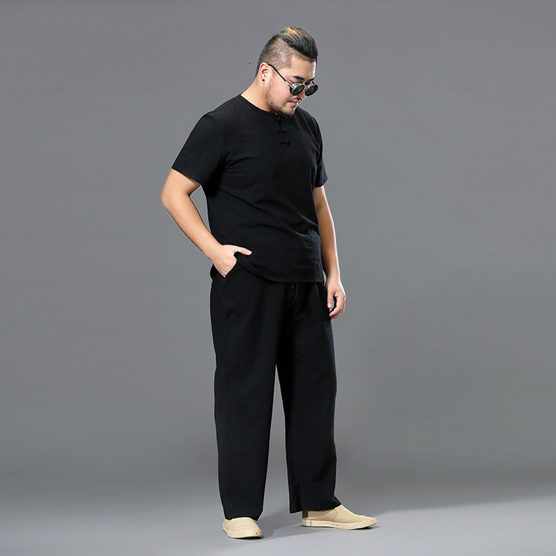 Men's Tracksuits Large men's retro Tracksuit Husband Summer White Home Set Linen T-shirt Fashion Men's Set China 8XL 9XL 230424