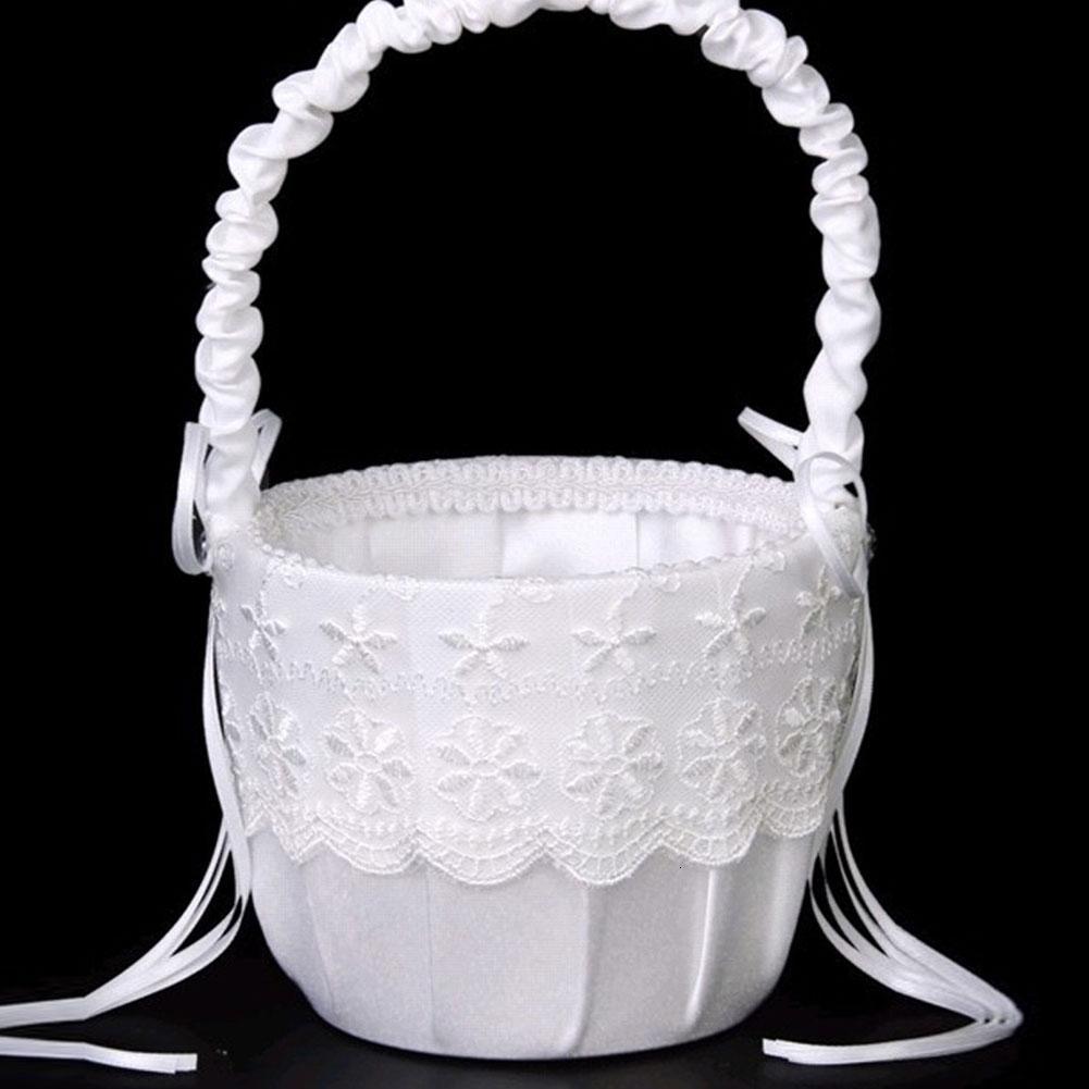 Other Event Party Supplies Wedding Flower Basket Girl Lace Pearl Romantic White Decoration to Ceremony 230422
