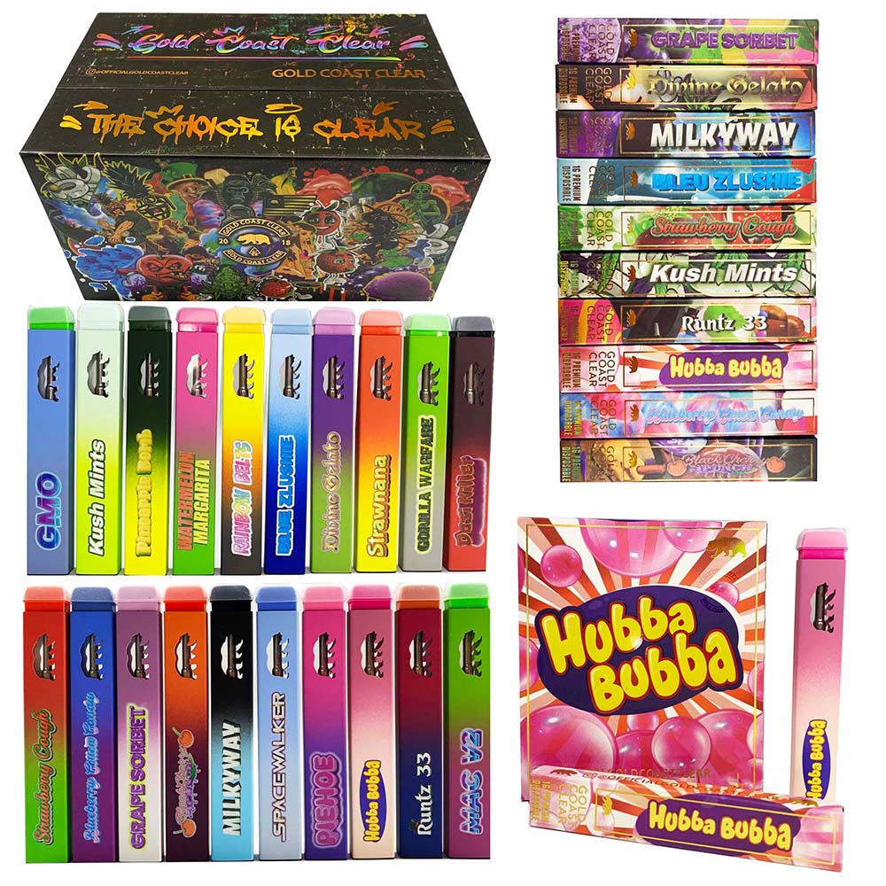 GCC Disposable Vape Pens E-cigarettes Gold Coast Clear vaporizer Kit 280mah Rechargeable Battery 1ml Empty thick oil carts with packaging 20 strains
GCC Disposable Vape Pens E-cigarettes Gold Coast Clear vaporizer Kit 280mah Rechargeable Battery 1ml Empty thick oil carts with packaging 20 strains