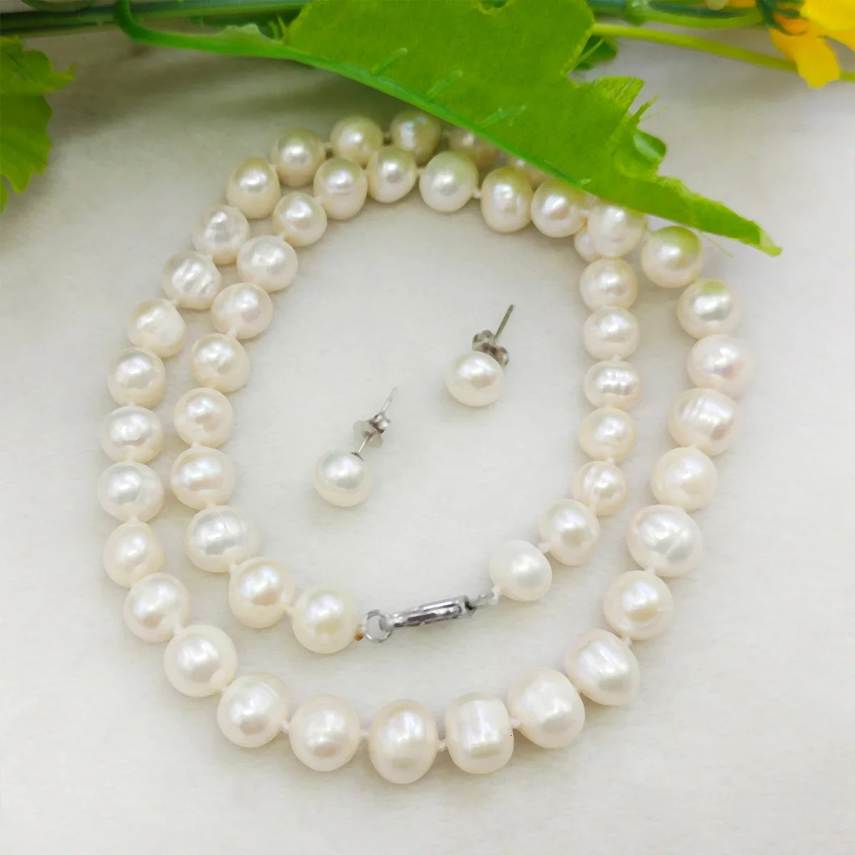 Beaded Necklaces Natural Beads Pretty 8-9mm White Tahiti Pearl Necklace 17''Earrings DIY Jewelry Sets Gifts For Girl Women Wholesale Price 2