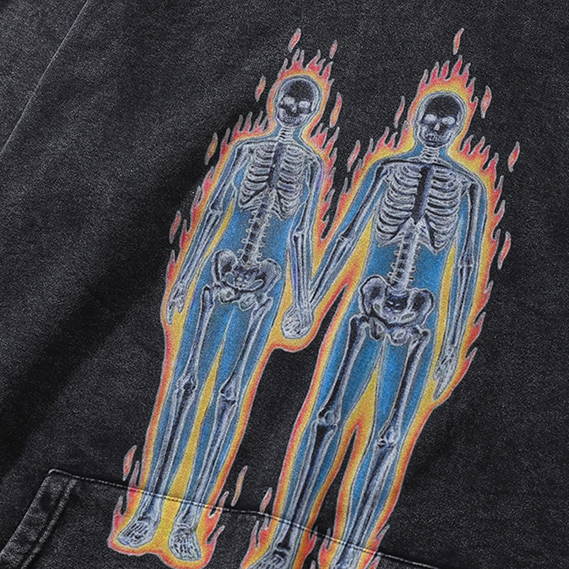 Men's Hoodies Sweatshirts Skull Print Punk Gothic Wash Oversized Sweatshirt Vintage Street Wear Y2K Grunge Hip Hop Original Cotton Loose Hoodie 2