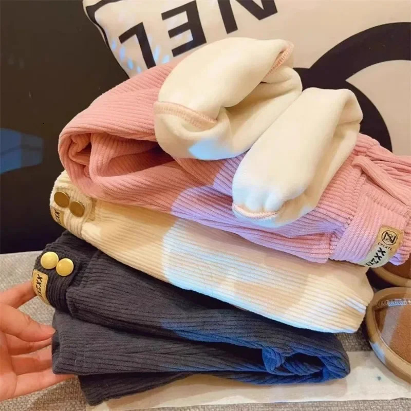 Pantskirt Kids Warm Pants Boy Girls Autumn Winter Corduroy Thick Outer Wear Sports Trousers 3 10Y Children Clothes Casual High Waist 231124