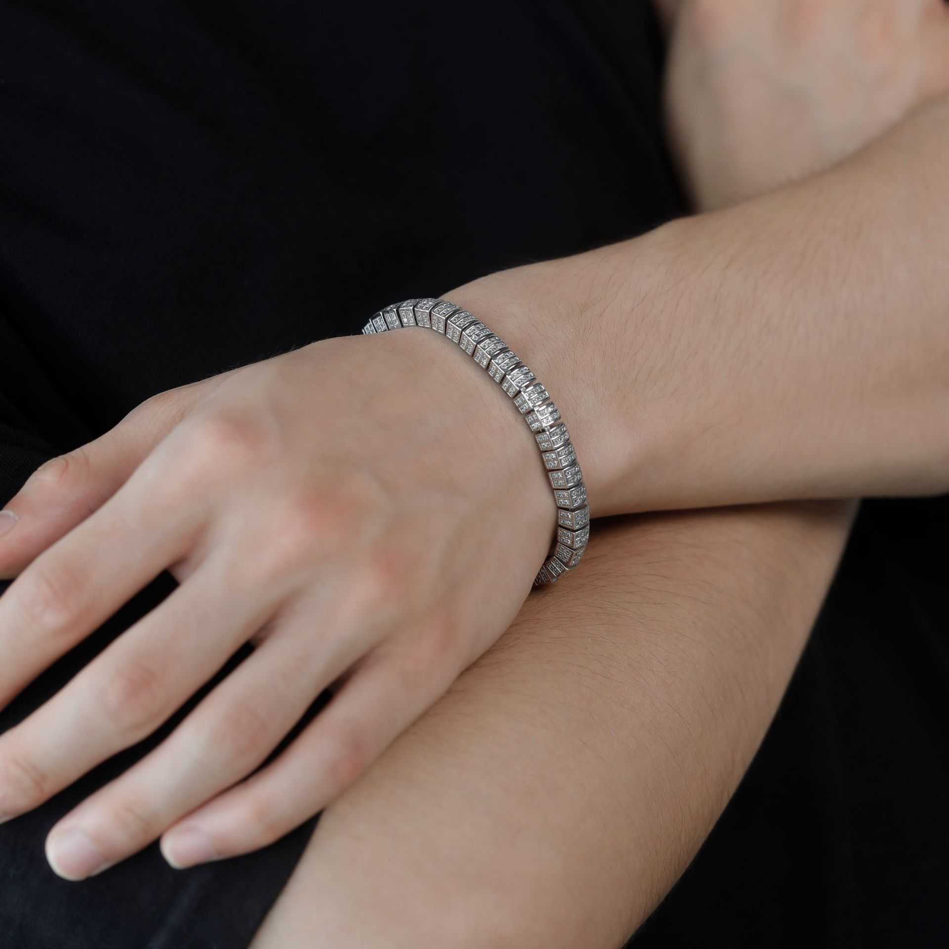 6mm Long Buckle Head Mens Tennis Bangle Bracelet Densely Inlaid Zircon Hip-hop Iced Out Wriband Bracelets Wrist Jewelry Gifts For Mey Guys Miami Rappe