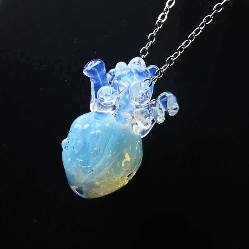 Chokers BOEYCJR Heart of Ice Necklace Glass Bead Handmade Fashion Jewelry Silver Color Chain Heart Shape Necklace for Womem or Men 231124