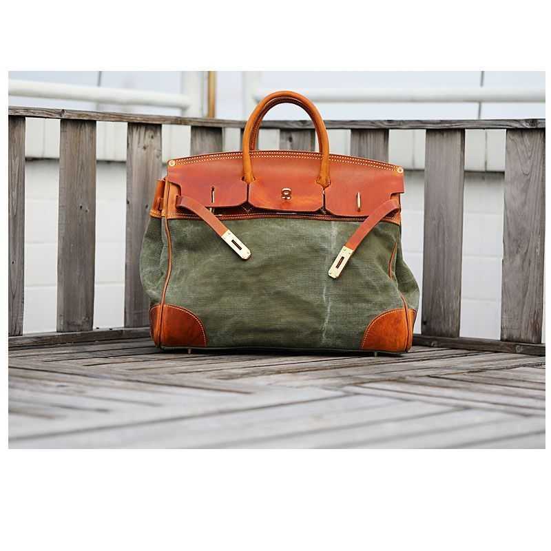H ermes Birkin Vintage handmade leather patchwork canvas handbag single shoulder travel bag, Green large
H ermes Birkin Vintage handmade leather patchwork canvas handbag single shoulder travel bag, Green large