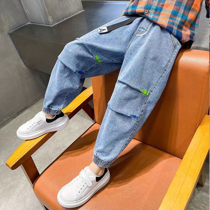 Jeans Kids Boys Skinny Jeans Denim Trousers 4-12 Years Young Boy Slim Cowboy Trousers Spring Autumn Children Casual Pants 230424