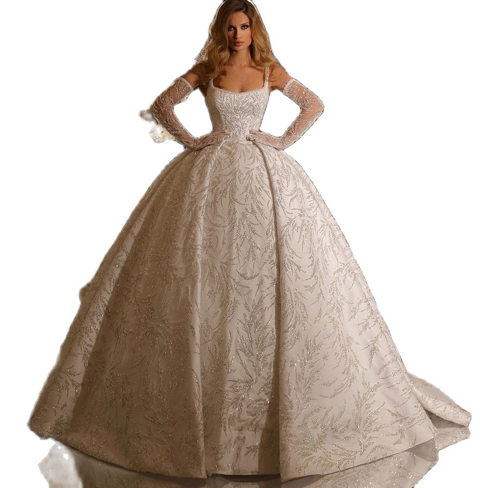 Classic Spaghetti Straps Mermaid Wedding Dresses Simple Square Neck Bridal Gown Custom Made Sequined Lace Dress Vestido De Novia