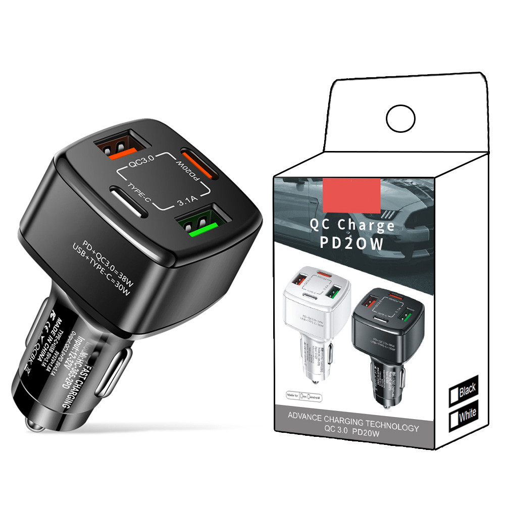 38W Fast Quick Charging PD Car Chargers 4Ports USB-C QC3.0 Car charger Power Adapters For iPhone 13 14 Pro max Samsung Huawei lg android phone with bo