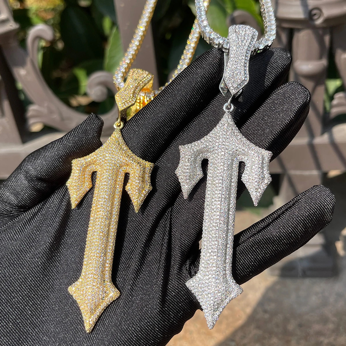 Chokers Bubble Letter Iced Out Pendant Prong Setting Trap Rapper Star Necklace for Men Real Gold Plated Solid Back Rock Street Jewelry 231124