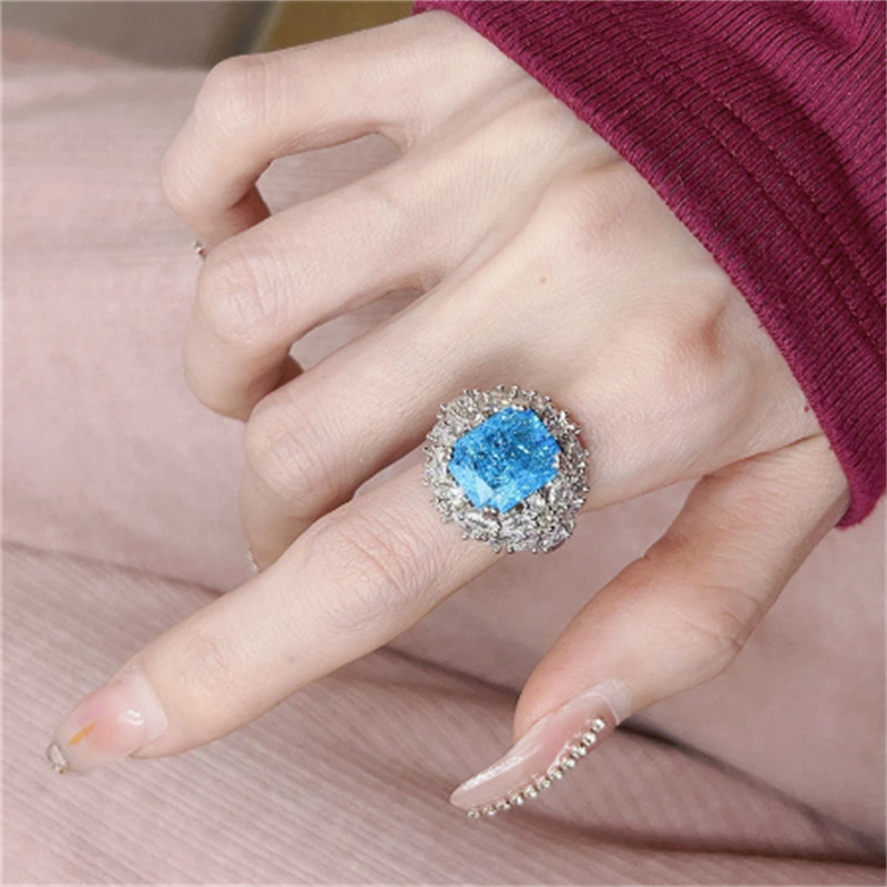 Valuable Lab Aquamarine Diamond Jewelry set 925 Sterling Silver Engagement Wedding Rings Earrings Necklace For Women Jewelry
