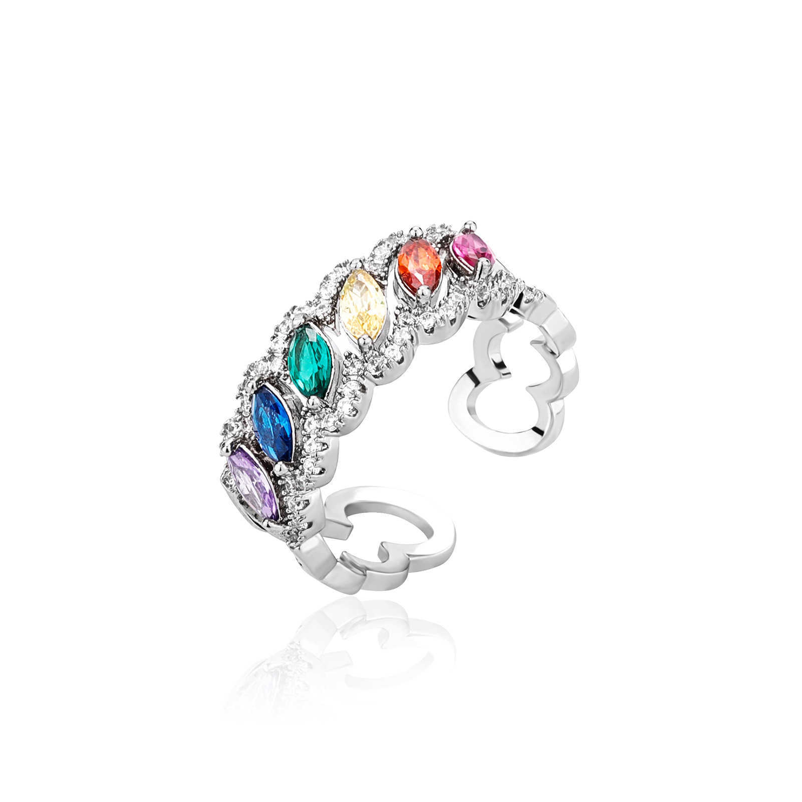 Adjustable Opening Colorful Horse Eye Cuff Band Rings Multi Color Cz Stone Hollow Open Adjustable Finger Ring Classic Cubic Zircon Wedding Bridal Jewe