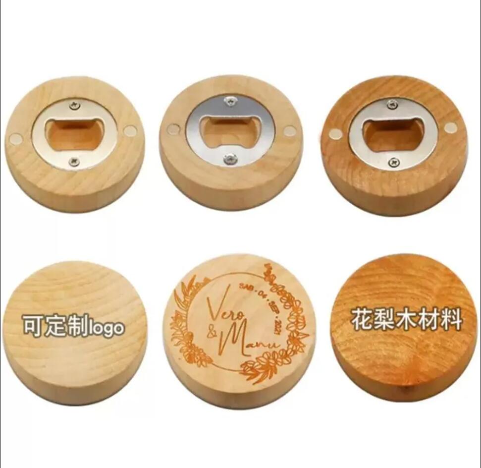 Can customize Engraving Blank DIY Wood Round Bottle Opener Coaster Fridge refrigerator Magnet Decoration FY3882 0424
