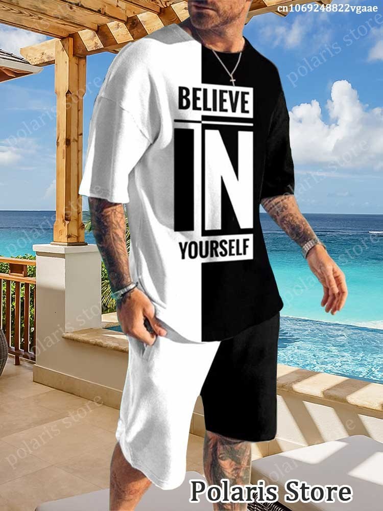 Men's Tracksuits Men's T-shirt Set 2 Piece Track and Field Wear Ultrafine Casual Summer Men's Shorts Sportswear Camisetas Rope Hombre 2