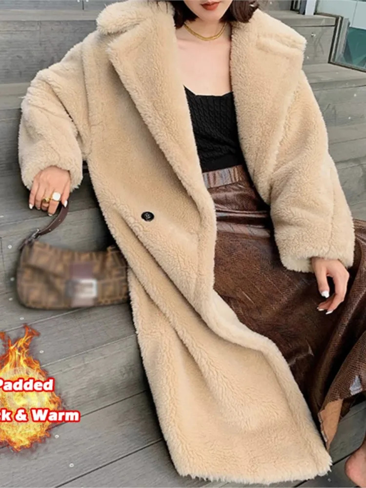 Women's Luck A Women Winter Longer Faux Fur Warm Long Sleeve Female Thick Teddy Bear Coat Casual Loose Oversize Outwears 231123