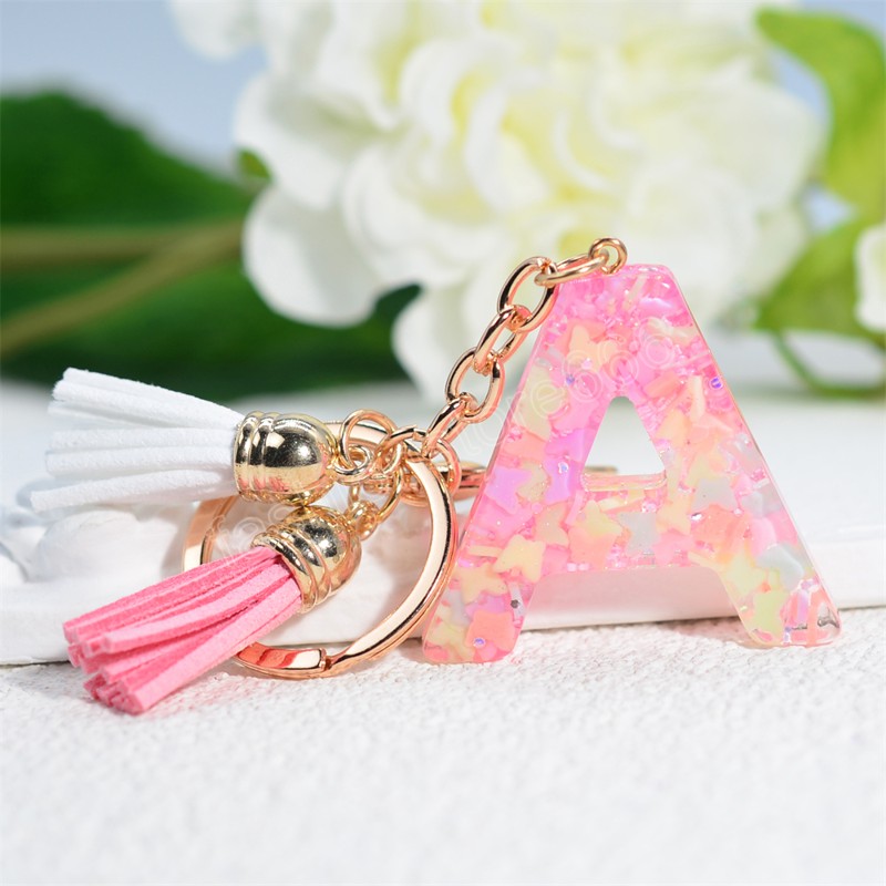 Fashion 26 Initial Alphabet Key Chain Green Butterfly Tassel Key Ring Star Love Keychain Women Bag Pendant Car Key Holder