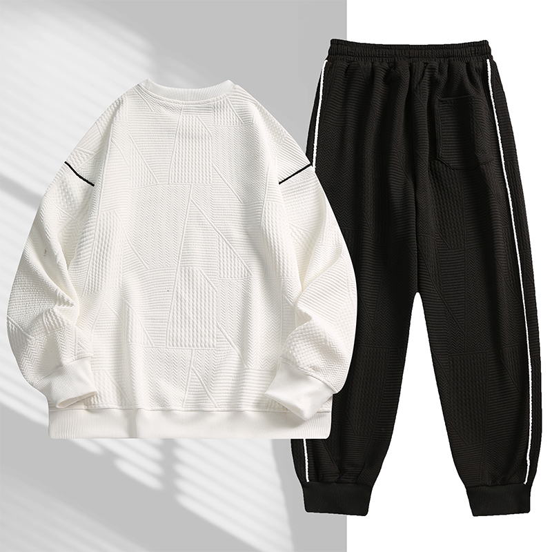 Men's Tracksuits Men 2 Piece Tracksuit Loose Round Neck Men Pullover Elastic Drawstring Men Sweatpants Autumn Male Sportswear S-4XL 230424