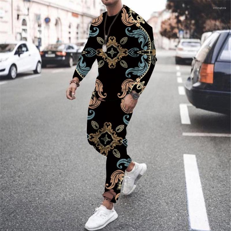 Mens Tracksuits Luxury Vintage Tshirts Joogers 3D Print Men Tracksuit Suit Tshirt Long Pants 2 Piece Sets Oversized Mens Summer Sleeve