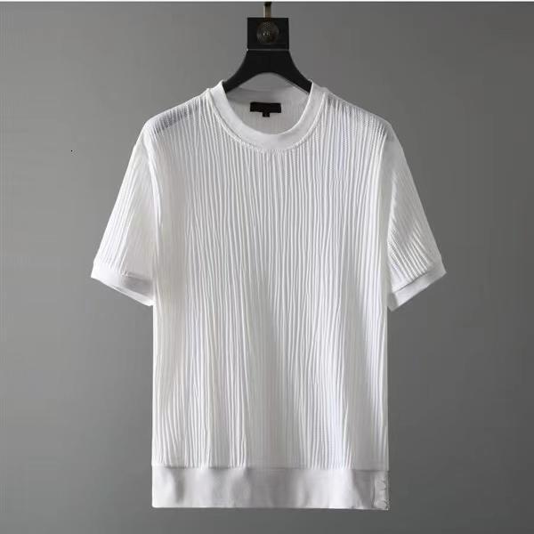 Men's Tracksuits Summer Casual Suit Men's Round Neck Elastic Breathable Pleated Short-sleeved Nine-point Pants Thin One Set 230424