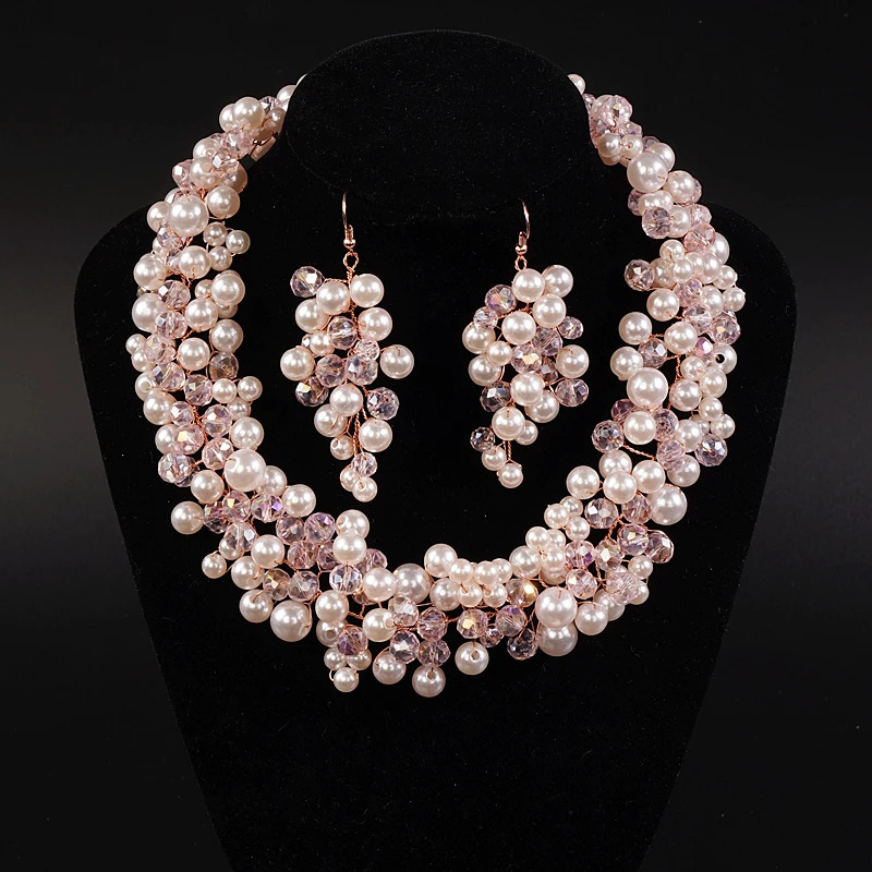 Chokers Wedding Bridal Full Large Pearls Necklace Earrings Jewelry Set Dangle Earrings Adjustable Set Elegance Party Jewelry for Women 231124