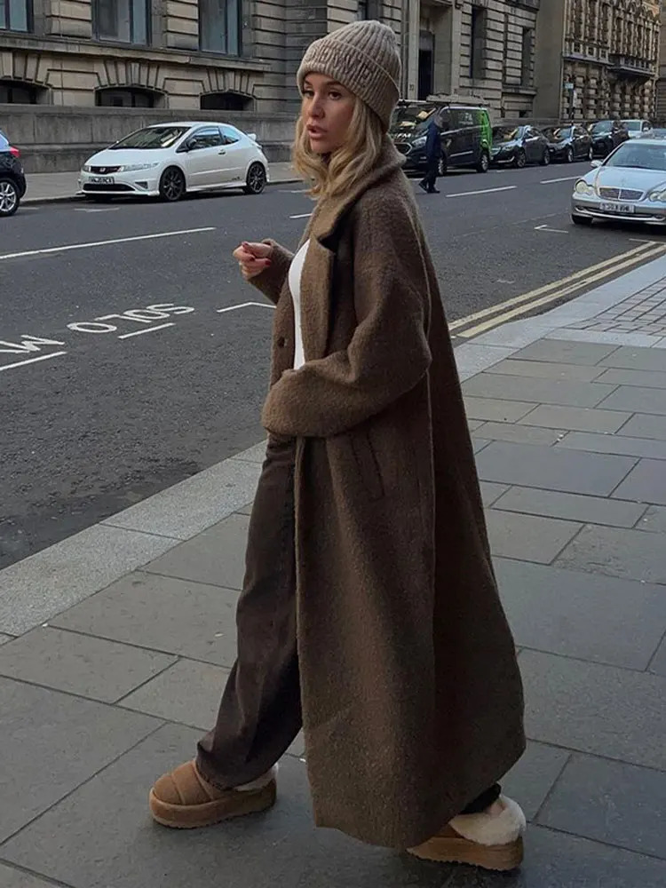 Women's Wool Blends Winter Thicken Warm Woolen Long Coats Women Elegant Long Sleeves Turn-down Collar Jackets Fashion Female Loose Overcoats 2311