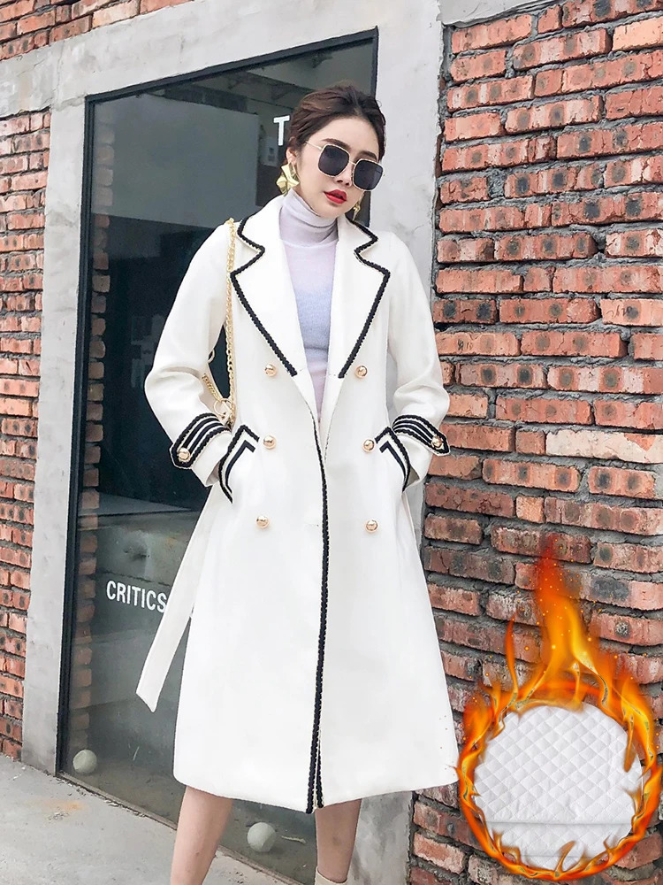 Women's Wool Blends Winter Double Breasted Black Long Woolen Coats Women Thicken Slim Wool Blend Jackets Warm Cotton Padded Lined Abrigos Largos 