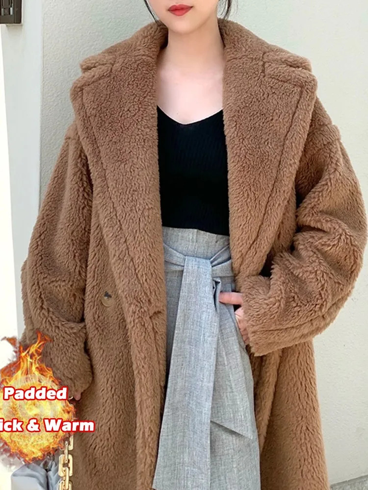 Women's Luck A Women Winter Longer Faux Fur Warm Long Sleeve Female Thick Teddy Bear Coat Casual Loose Oversize Outwears 231123